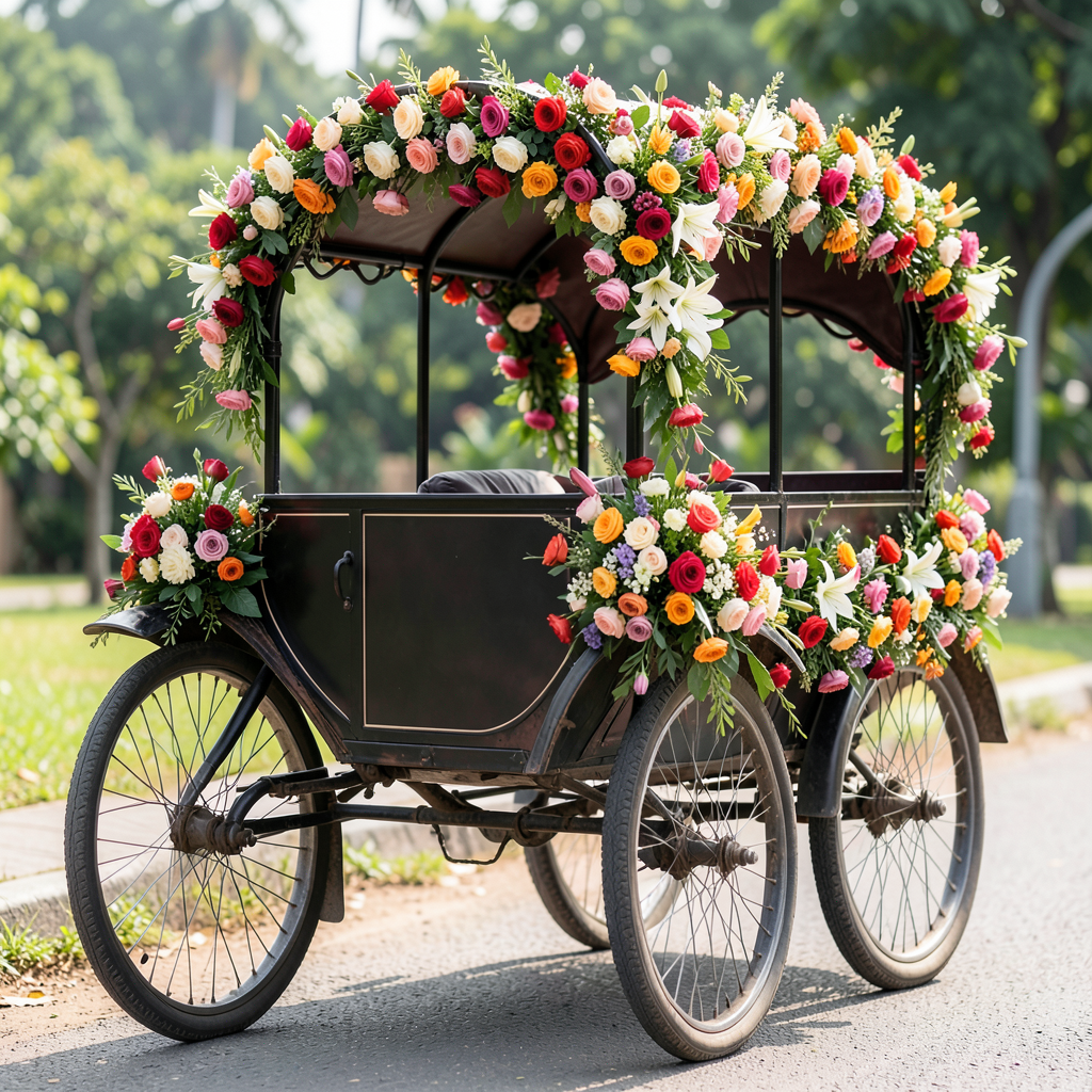 Bradford man transforms dusty Bangladeshi rickshaw into wedding floral display business